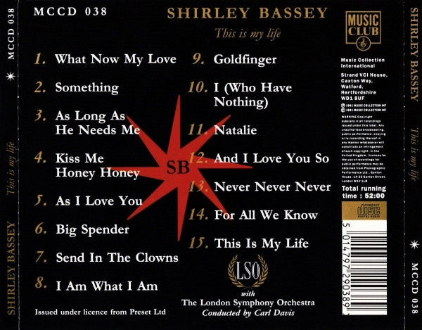 Shirley Bassey With London Symphony Orchestra Conducted By Carl Davis (5) : This Is My Life (CD, Comp)