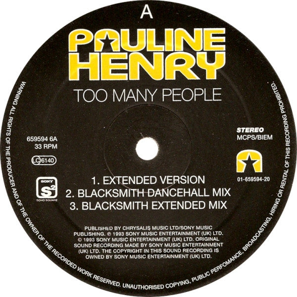 Pauline Henry : Too Many People (12", Single)