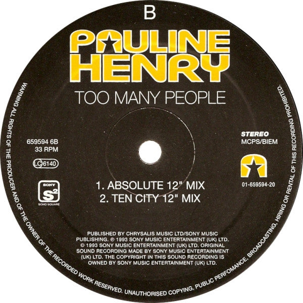 Pauline Henry : Too Many People (12", Single)