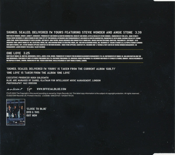 Blue (5) Featuring Stevie Wonder & Angie Stone : Signed, Sealed, Delivered I'm Yours (CD, Single)