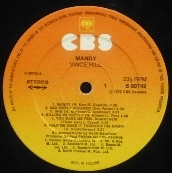 Vince Hill : Mandy (LP, Album)