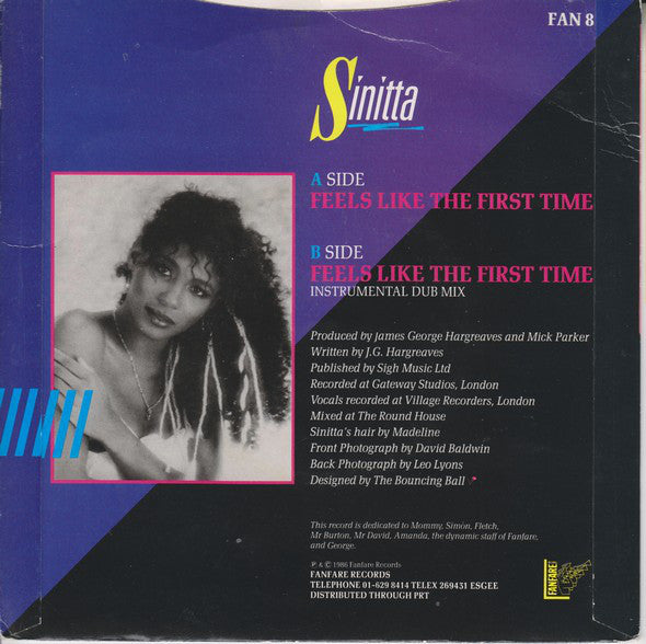 Sinitta : Feels Like The First Time (7", Single)