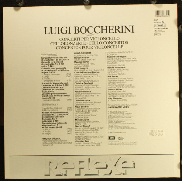 Luigi Boccherini, Wouter Möller, Linde-Consort, Hans-Martin Linde : Concerti Per Violoncello N. 1 · 7 · 9 (LP)