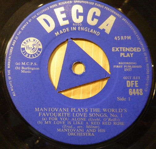 Mantovani And His Orchestra : Mantovani Plays The World's Favourite Love Songs No. 1 (7", EP)