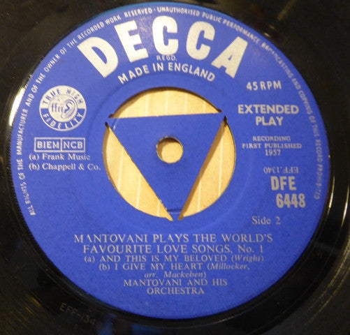 Mantovani And His Orchestra : Mantovani Plays The World's Favourite Love Songs No. 1 (7", EP)