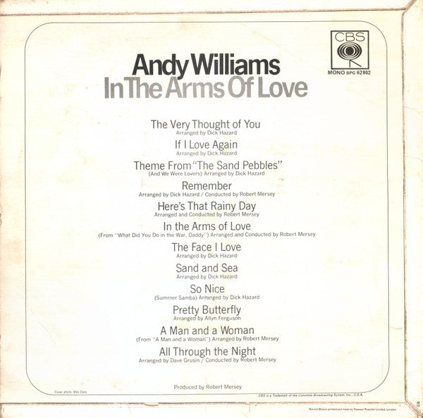 Andy Williams : In The Arms Of Love (LP, Album, Mono)