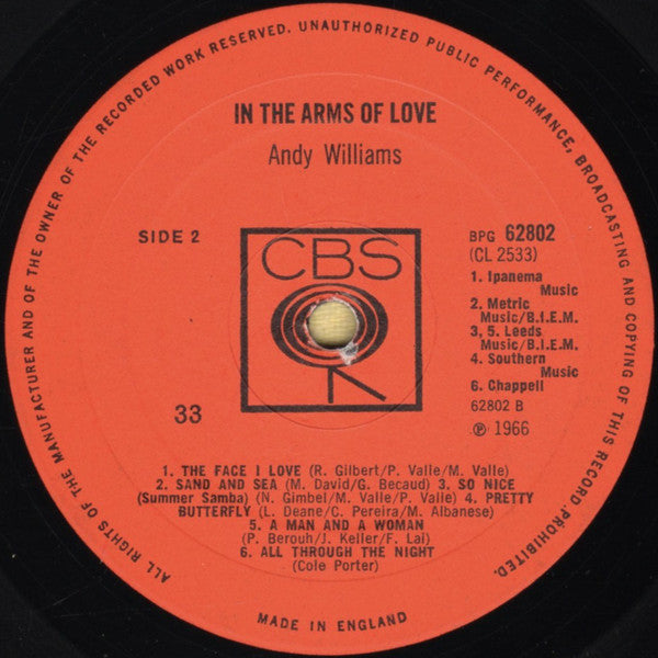 Andy Williams : In The Arms Of Love (LP, Album, Mono)