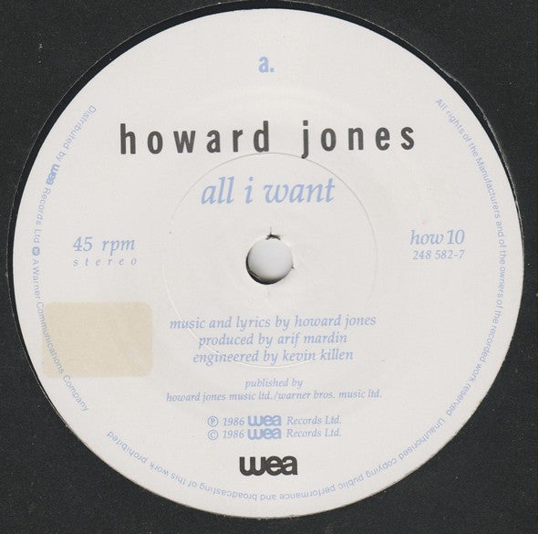 Howard Jones : All I Want (7", Single)