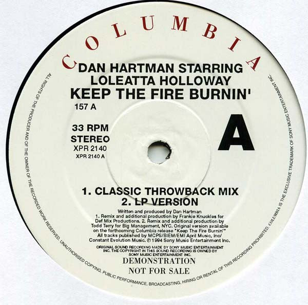 Dan Hartman Starring Loleatta Holloway : Keep The Fire Burnin' (2x12", Promo)