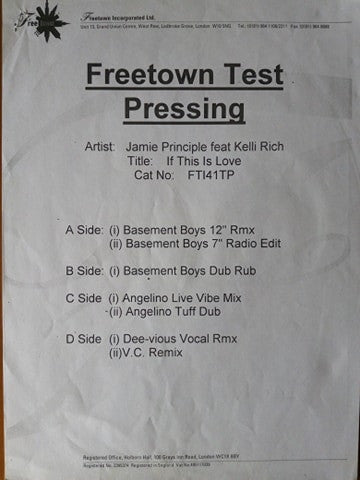 Jamie Principle Featuring Kelli Rich : If This Is Love (2x12", Single, Promo)