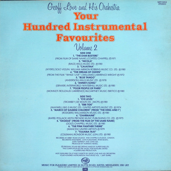 Geoff Love And His Orchestra* : Your Hundred Instrumental Favourites Volume 2 (LP, Comp)