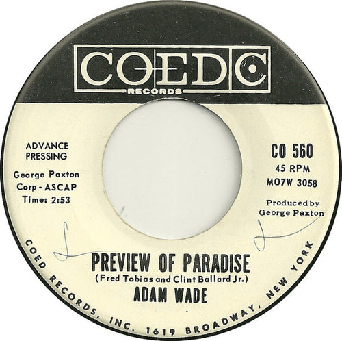 Adam Wade (2) : Preview Of Paradise (7", Single, Promo)