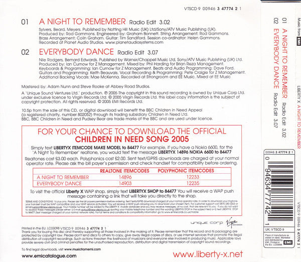Liberty X : A Night To Remember (CD, Single)