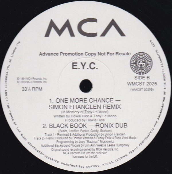 E.Y.C. : Black Book / One More Chance (Mixes) (12", Promo)