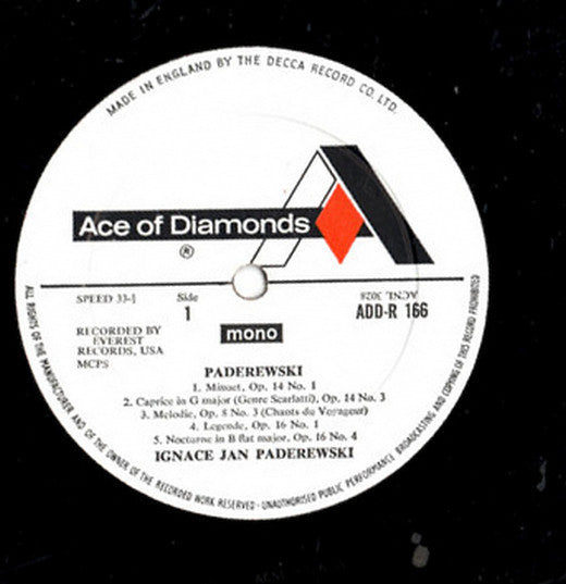 Ignacy Jan Paderewski : Plays Paderewski And Liszt (LP, Mono)