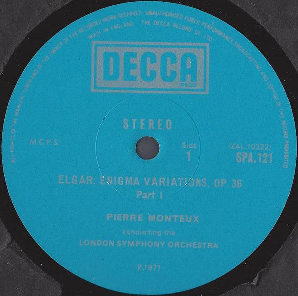 Sir Edward Elgar / Johannes Brahms ; London Symphony Orchestra, Pierre Monteux : Enigma Variations / Variations On A Theme By Haydn (LP, RE)