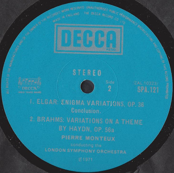 Sir Edward Elgar / Johannes Brahms ; London Symphony Orchestra, Pierre Monteux : Enigma Variations / Variations On A Theme By Haydn (LP, RE)