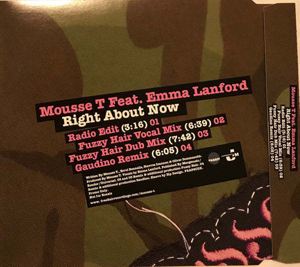 Mousse T. Feat. Emma Lanford : Right About Now (CD, Single, Promo)