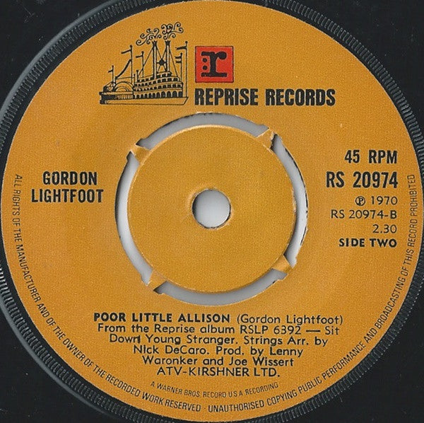 Gordon Lightfoot : If You Could Read My Mind (7", Single, 4-P)