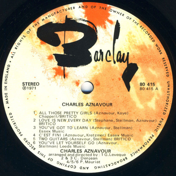 Charles Aznavour : Aznavour Sings Aznavour (LP, Comp)