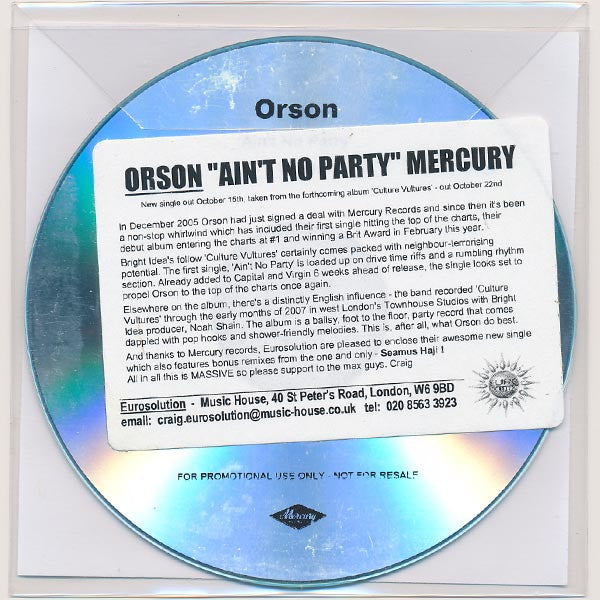 Orson (2) : Ain't No Party (CDr, Single, Promo)