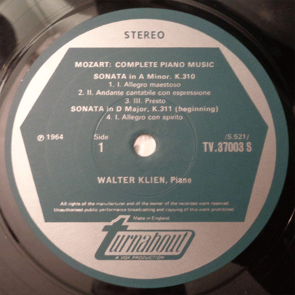 Wolfgang Amadeus Mozart, Walter Klien : Complete Piano Music Vol. 3 (LP)