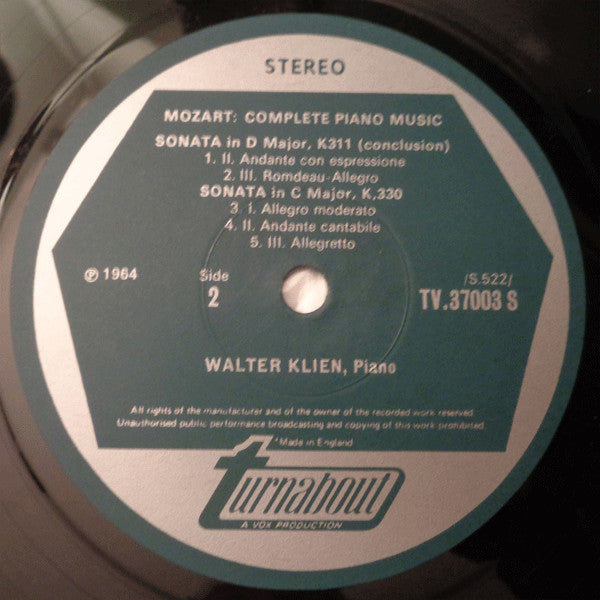 Wolfgang Amadeus Mozart, Walter Klien : Complete Piano Music Vol. 3 (LP)