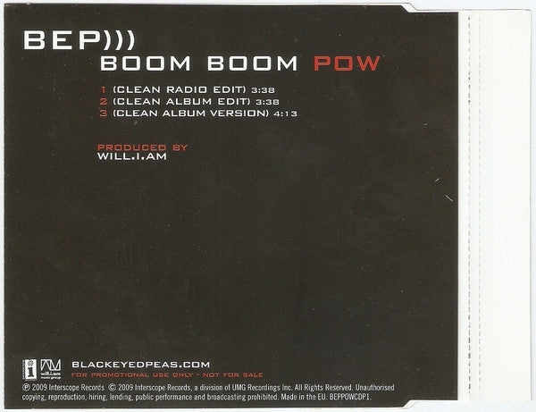 Black Eyed Peas : Boom Boom Pow (CD, Single, Promo)