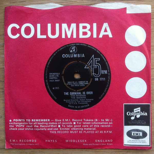 The Seekers : The Carnival Is Over (7", Single, Kno)