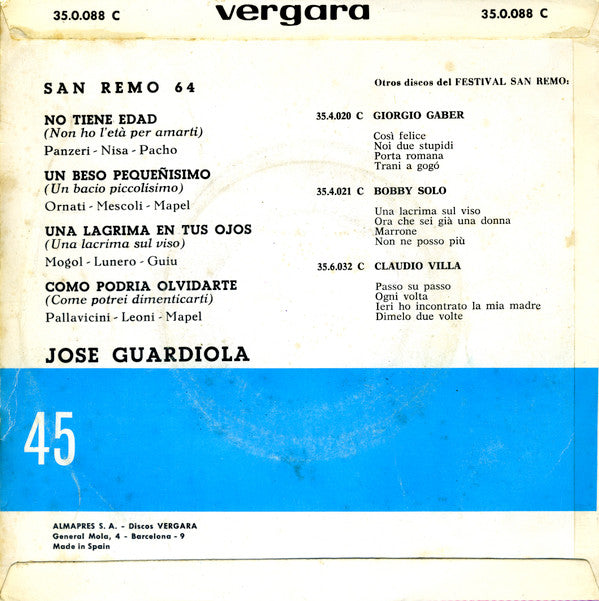 Jose Guardiola : San Remo 64 (7", EP)