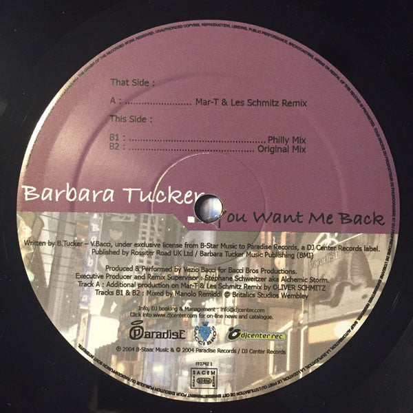 Barbara Tucker : You Want Me Back (12")