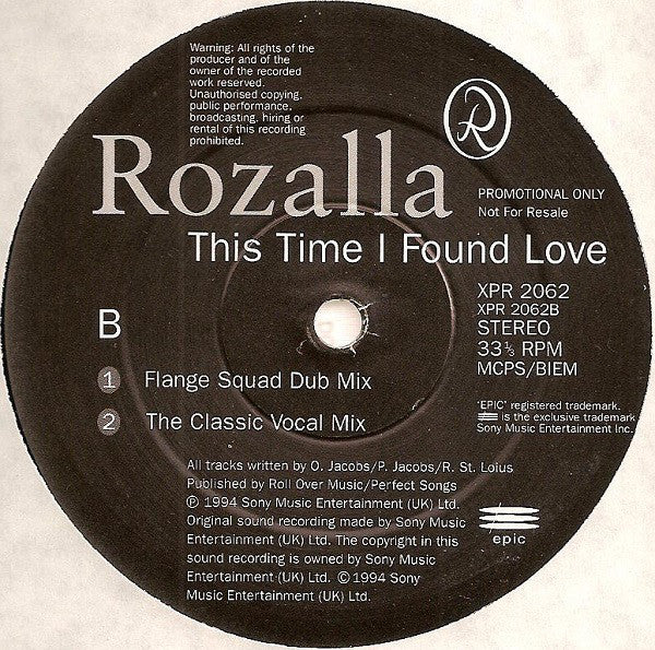 Rozalla : This Time I Found Love (12", Promo)