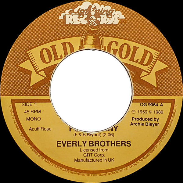 Everly Brothers : Poor Jenny / Take A Message To Mary (7", Mono)