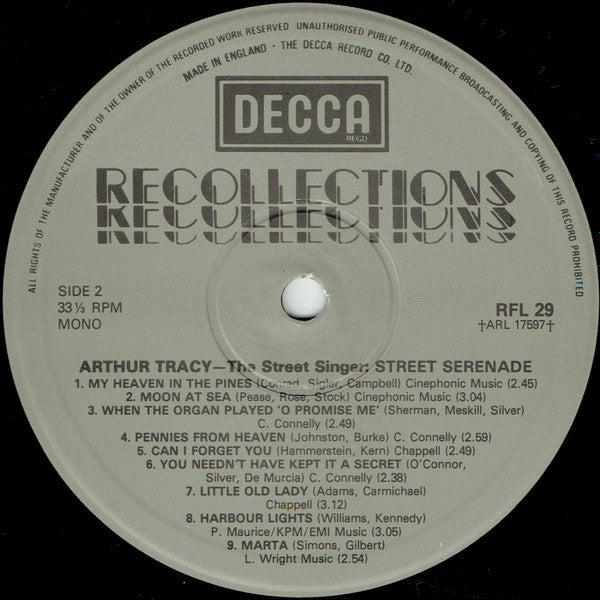 Arthur Tracy : Street Serenade (LP, Comp, Mono)