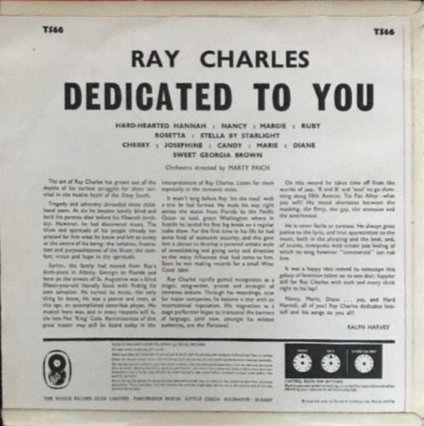Ray Charles : Dedicated To You (LP, Album, Mono, Club)