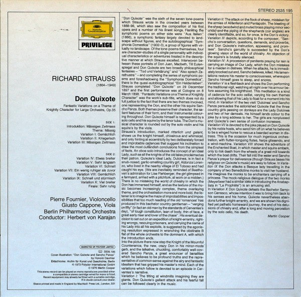 Richard Strauss, Pierre Fournier, Berliner Philharmoniker, Herbert von Karajan : Don Quixote Op. 35 (LP)