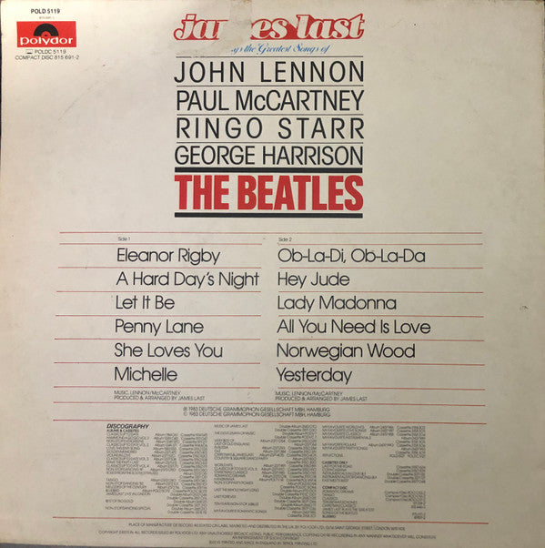 James Last : Plays The Greatest Songs Of The Beatles (LP, Album, RE)
