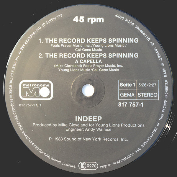 Indeep : The Record Keeps Spinning (12")