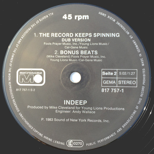 Indeep : The Record Keeps Spinning (12")