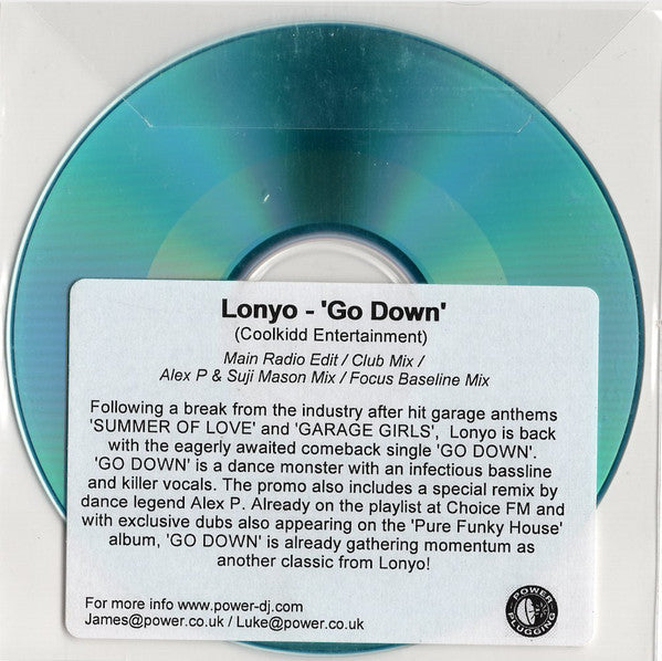 Lonyo : Go Down (CDr, Single, Promo)