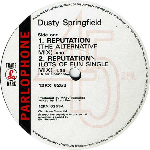 Dusty Springfield : Reputation (Special Version) (12", Single)
