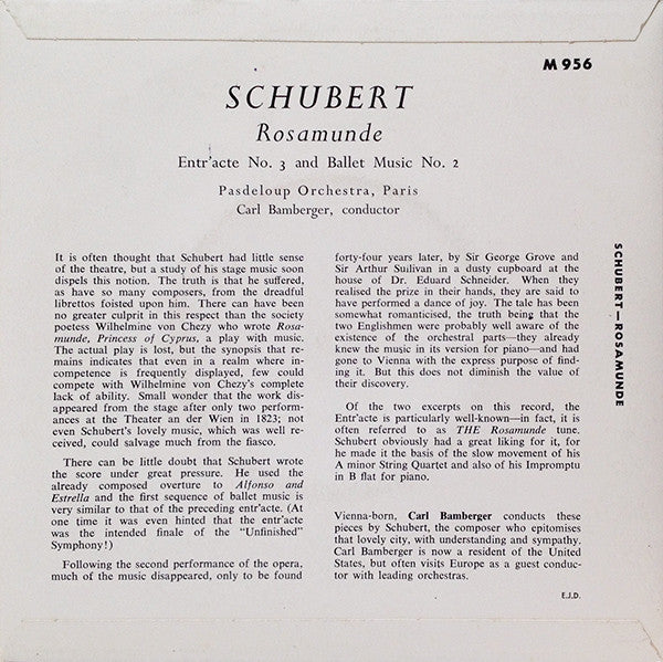 Franz Schubert, Orchestre De L'Association Des Concerts Pasdeloup, Carl Bamberger : Rosamunde, Op. 26 (7", Blu)