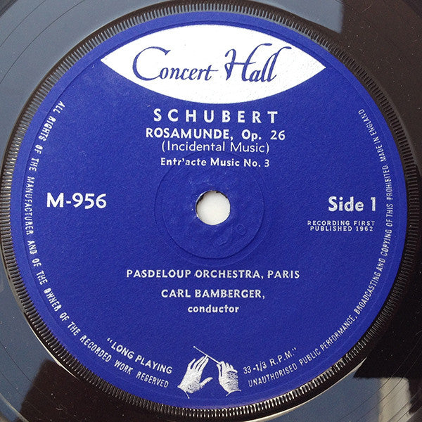 Franz Schubert, Orchestre De L'Association Des Concerts Pasdeloup, Carl Bamberger : Rosamunde, Op. 26 (7", Blu)