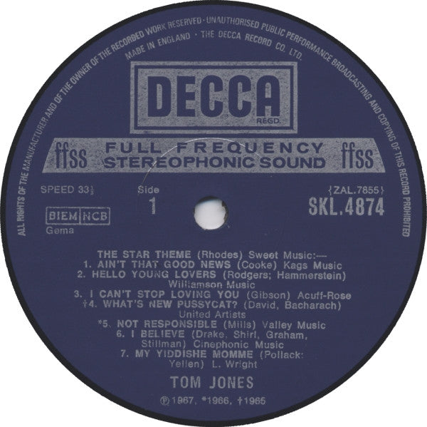 Tom Jones : Tom Jones Live! At The Talk Of The Town (LP, Album, RP)