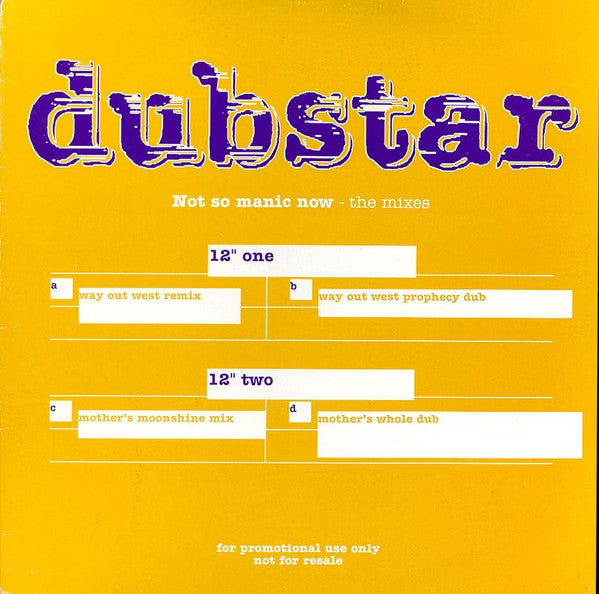 Dubstar (2) : Not So Manic Now - The Mixes (2x12", Promo)