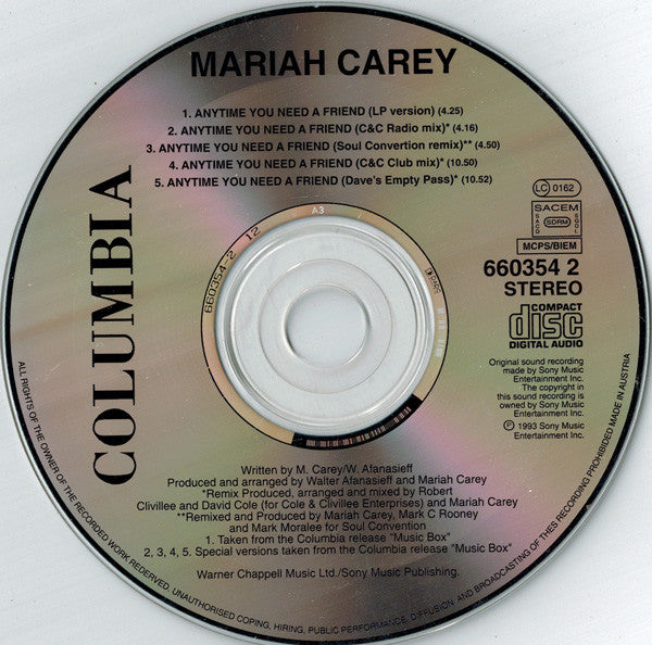 Mariah Carey : Anytime You Need A Friend (CD, Single)