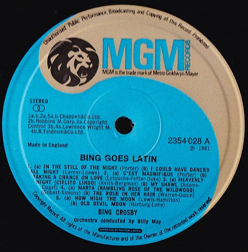 Bing Crosby : Bing Goes Latin (LP, RE)