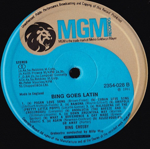 Bing Crosby : Bing Goes Latin (LP, RE)
