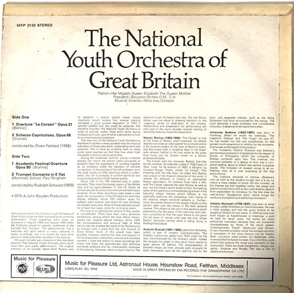 National Youth Orchestra Of Great Britain : 'Le Corsaire' Overture, Scherzo Capriccioso, Academic Festival Overture, Trumpet Concerto In E Flat (LP)