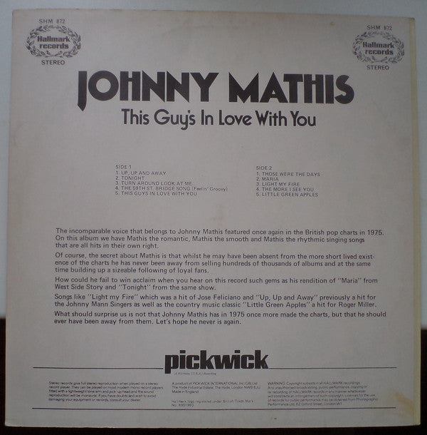 Johnny Mathis : This Guy's In Love With You (LP, RE)
